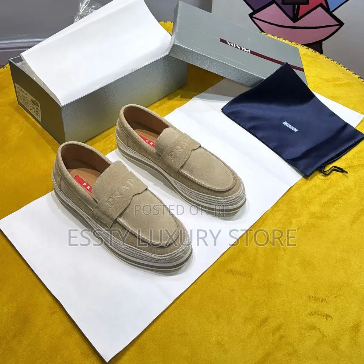 High Quality Luxury Prada Suede Apricot Loafer
