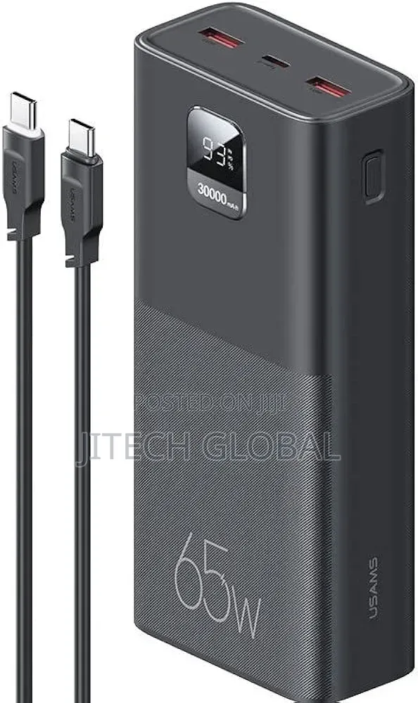 Usams 65w Power Bank 30000mah for iPhone, Laptop, Macbook, Tablet.