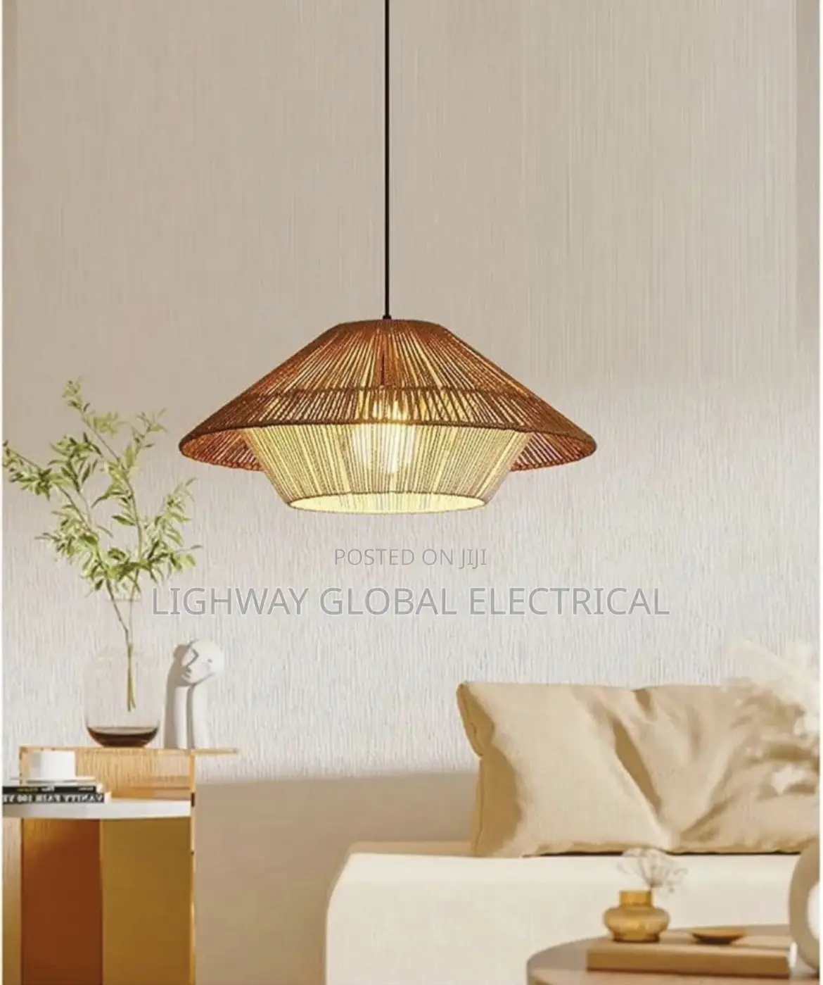 Italian Style Hand Made Natural Wooven Rope Pendant Light