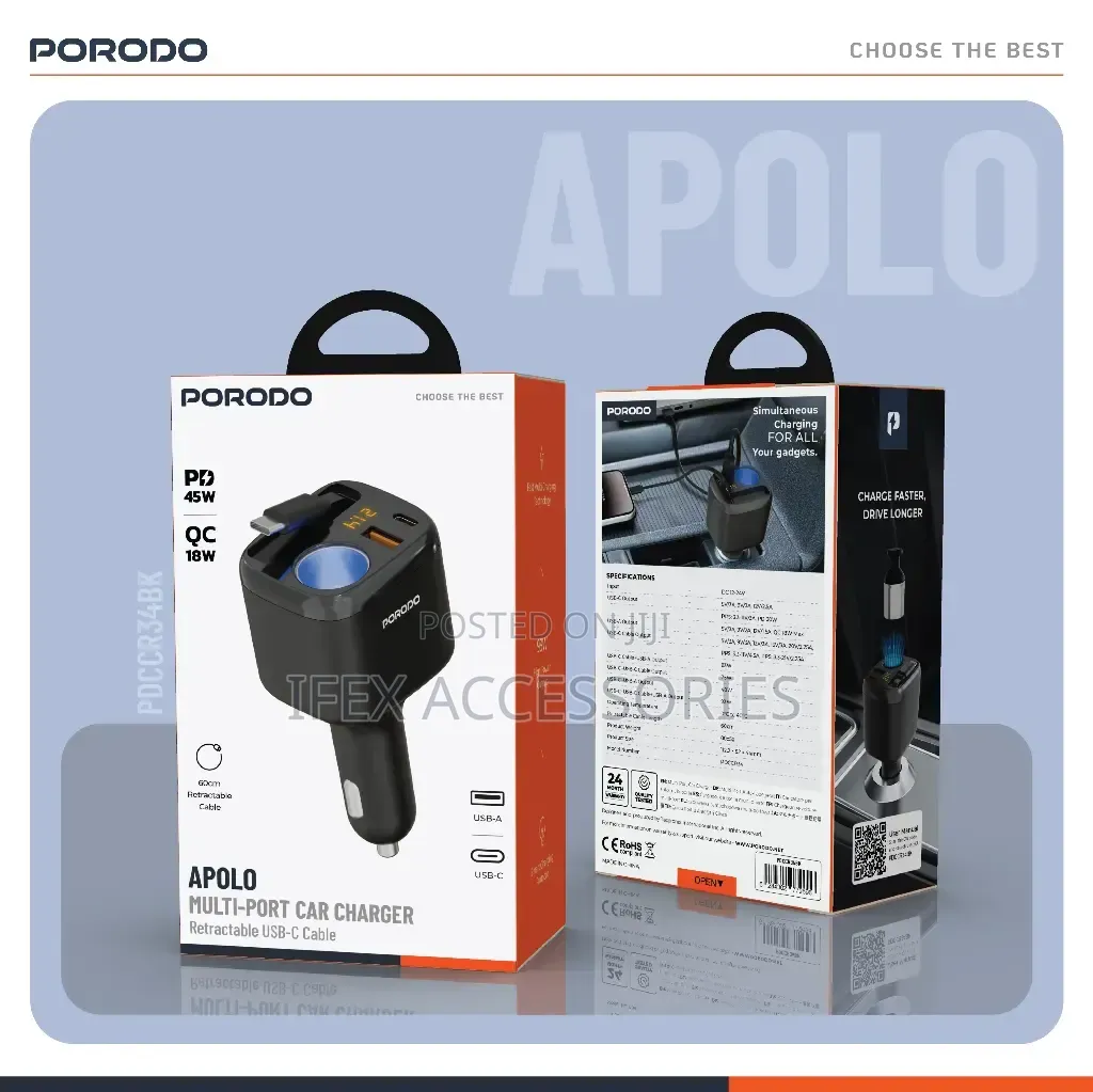 Porodo Apolo Multi-Port Car Charger