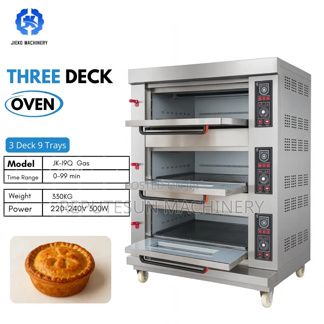 Industrial Gas and Electric 3 Deck, 9 Trays Oven