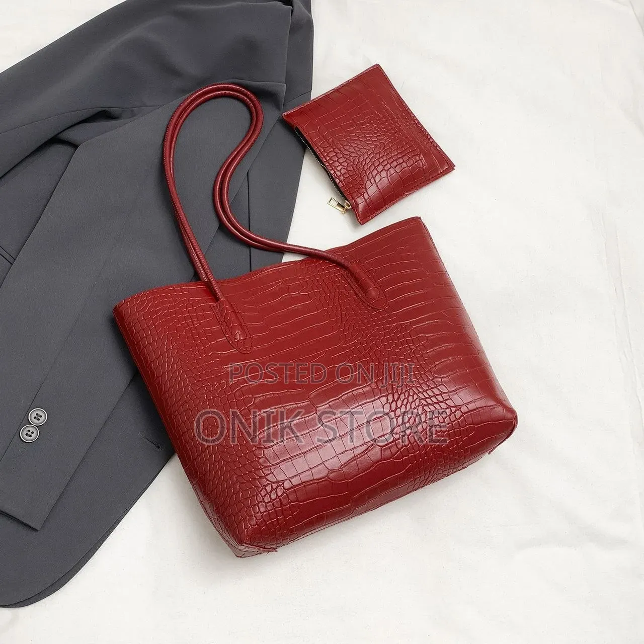2-in-1 Ladies' Crocodile Skin Pattern Handbag Pouch Set