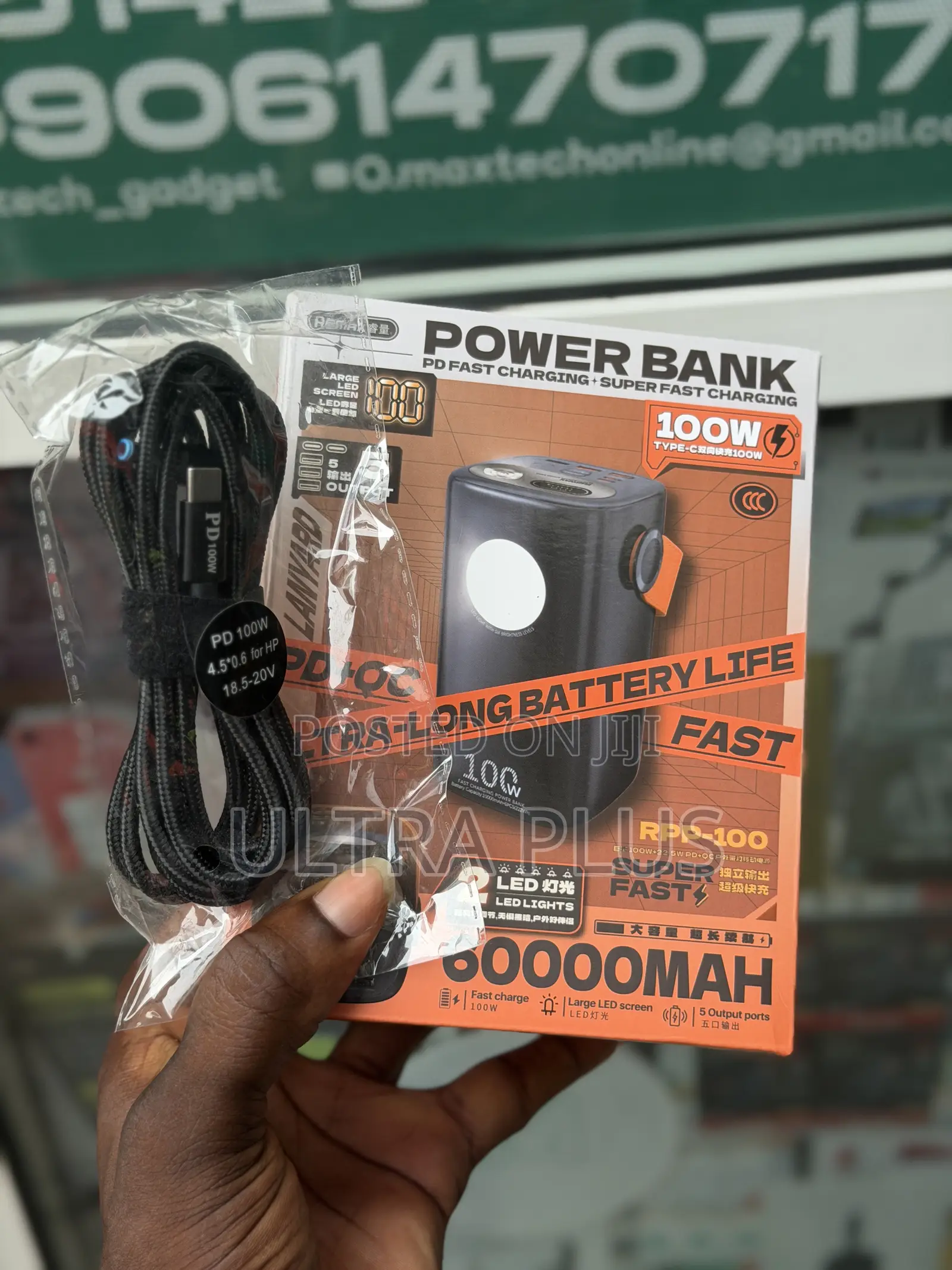 Remax RPP-100 60000mah Pd+Qc Fast Charge With Free Type-C to Hp Cable