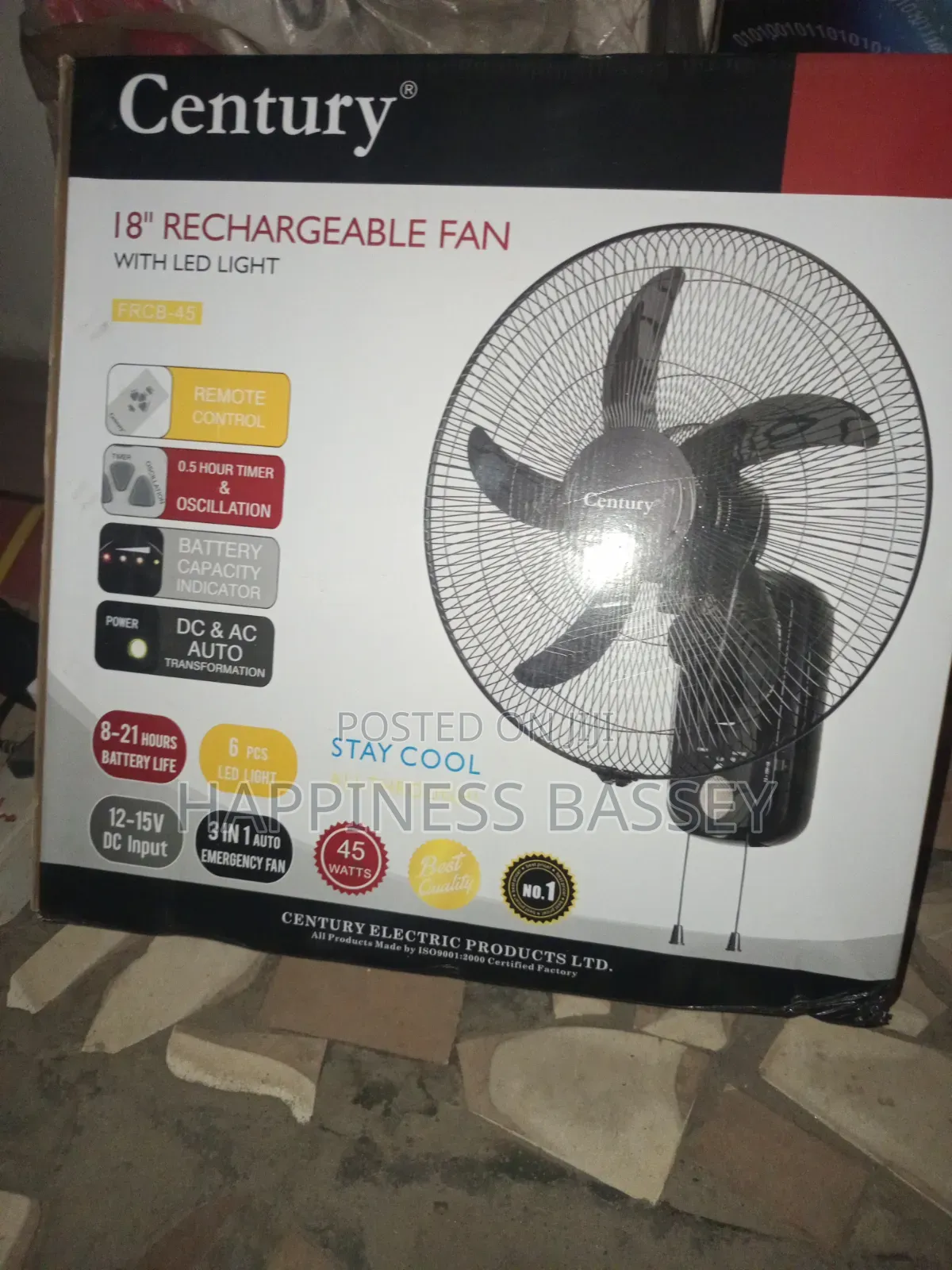 Century Rechargeable Wall Fan 18inches