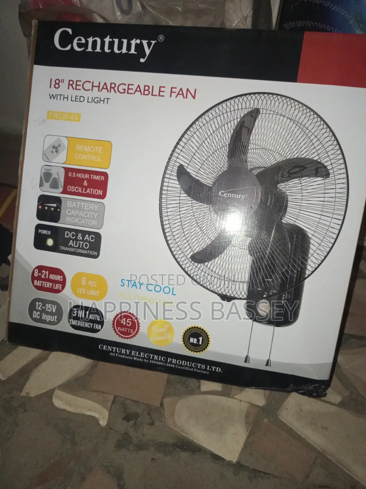 Century Rechargeable Wall Fan 18inches