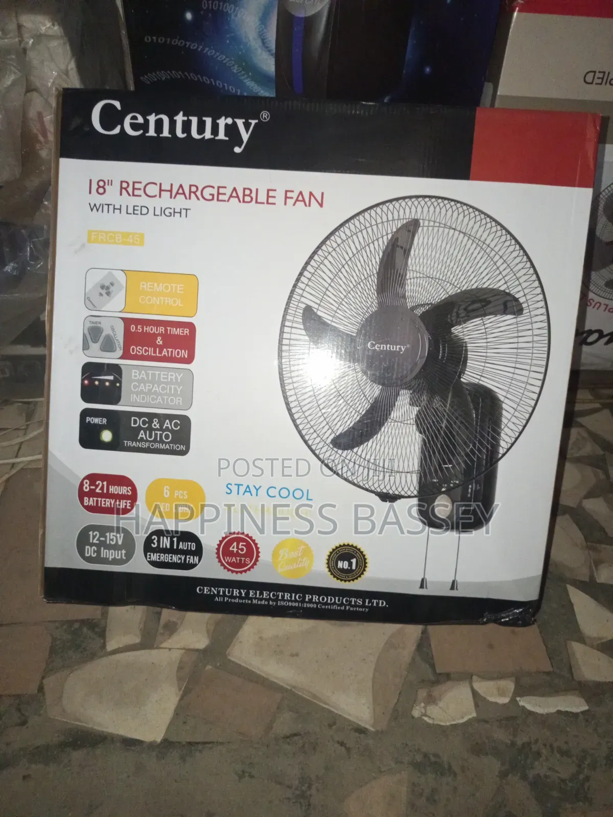 Century Rechargeable Wall Fan 18inches