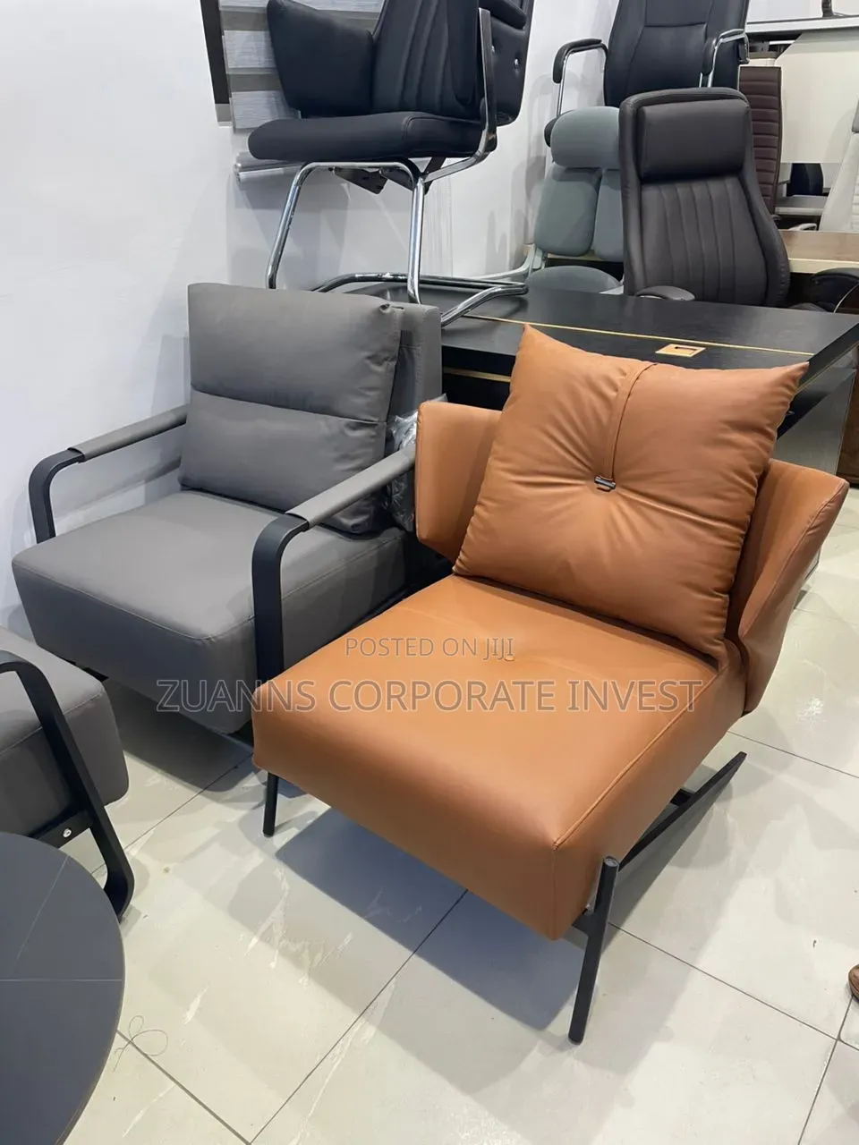Classic Orange and Grey Armless Executive Leather Chair