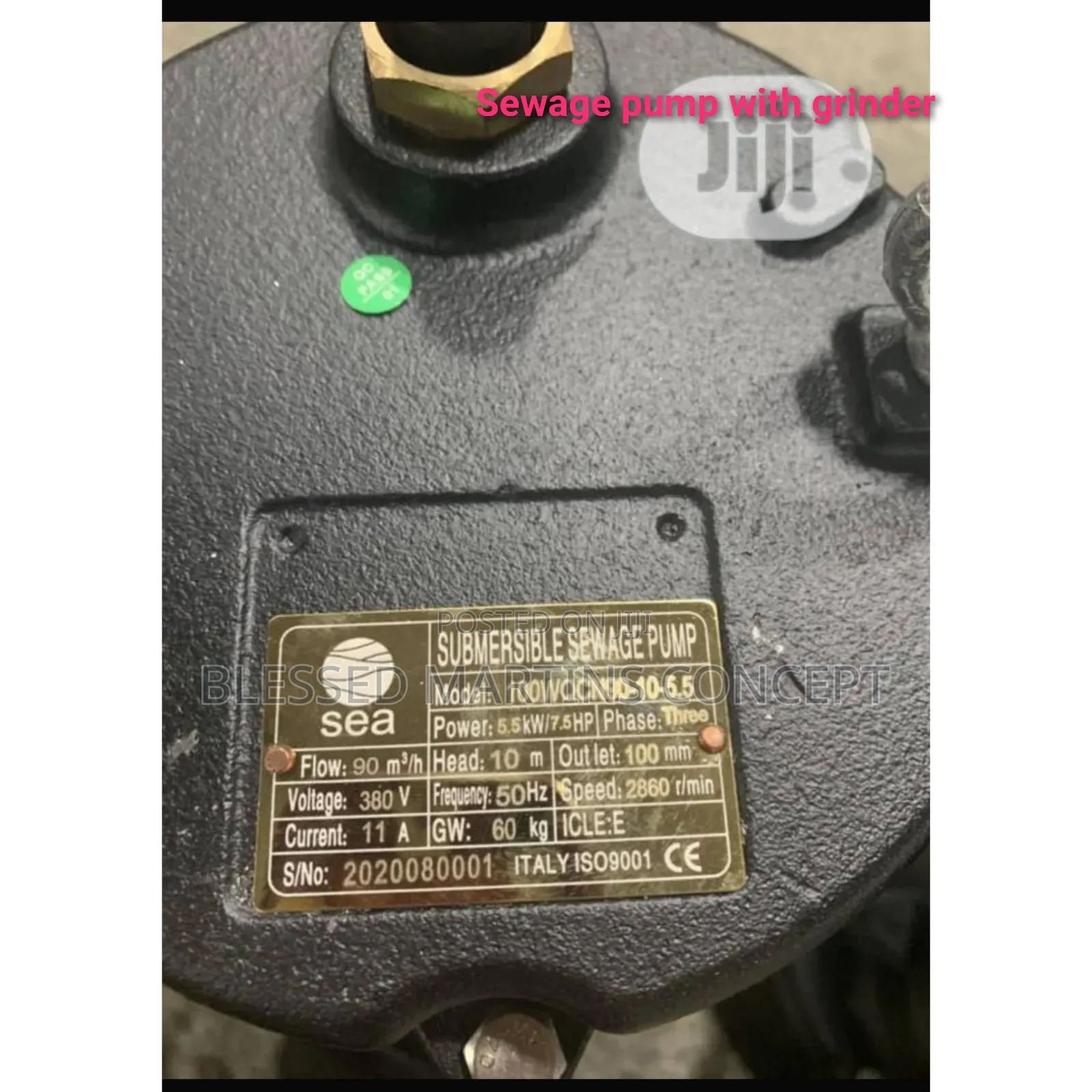7.5hp Sewage Submersible Pump With Grinder. Full Cast Iron Body