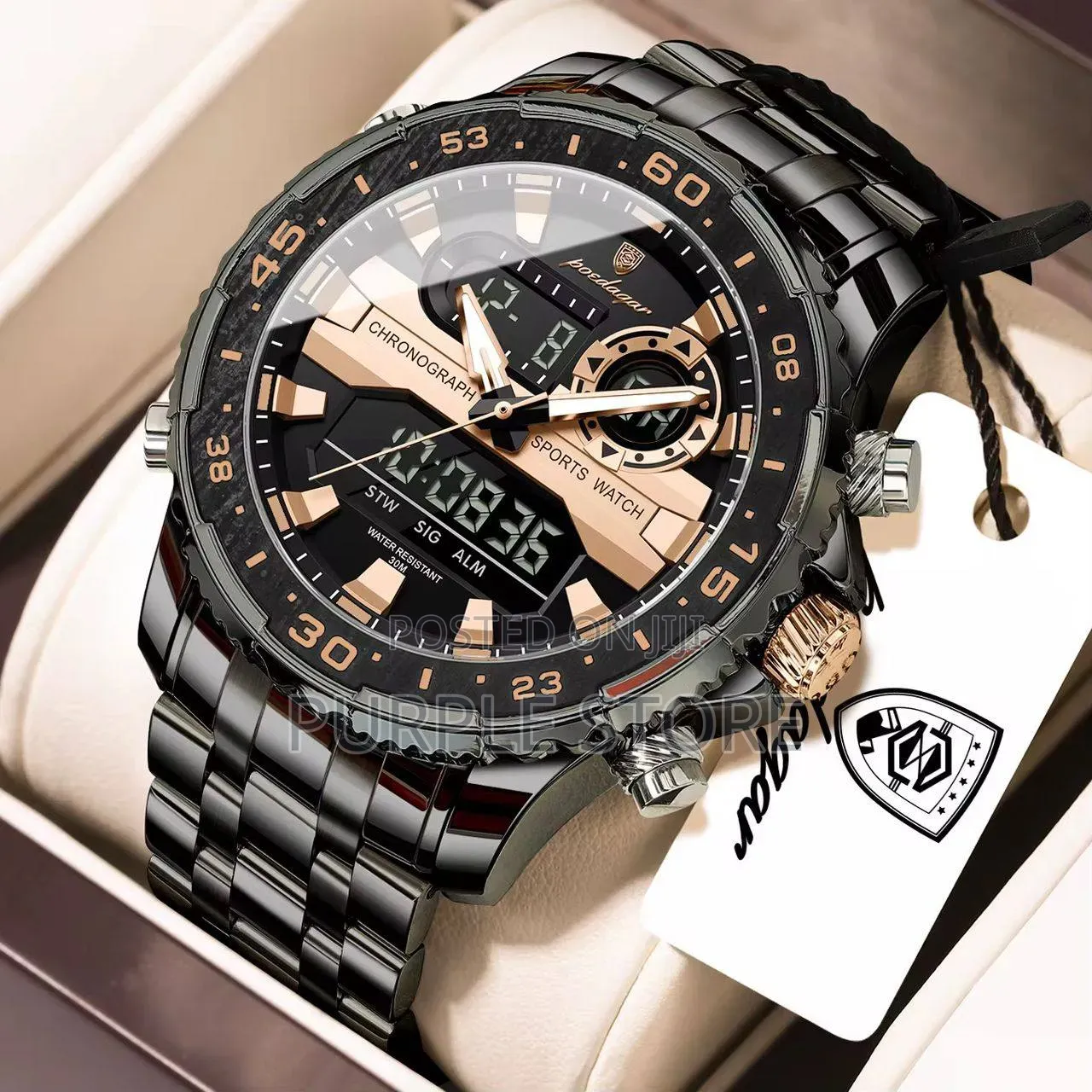 Poedagar Quality Digital and Analog "Steel" Strap Watch for Men