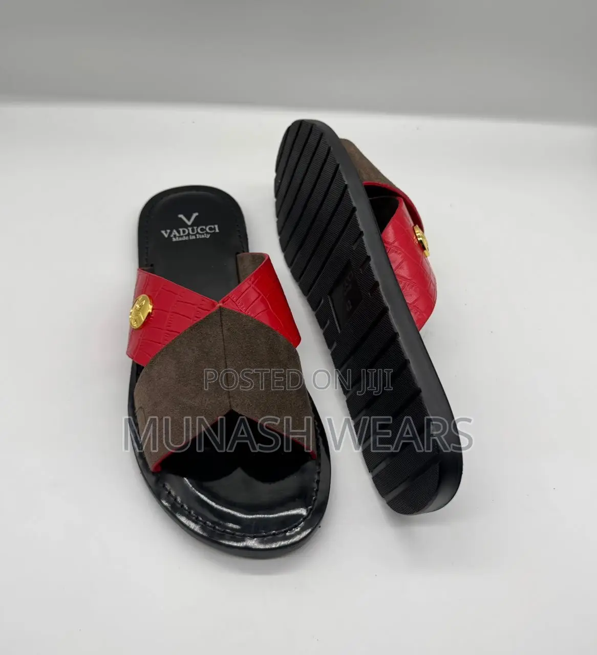 Italian Leather Brown and White Slipers 40-46