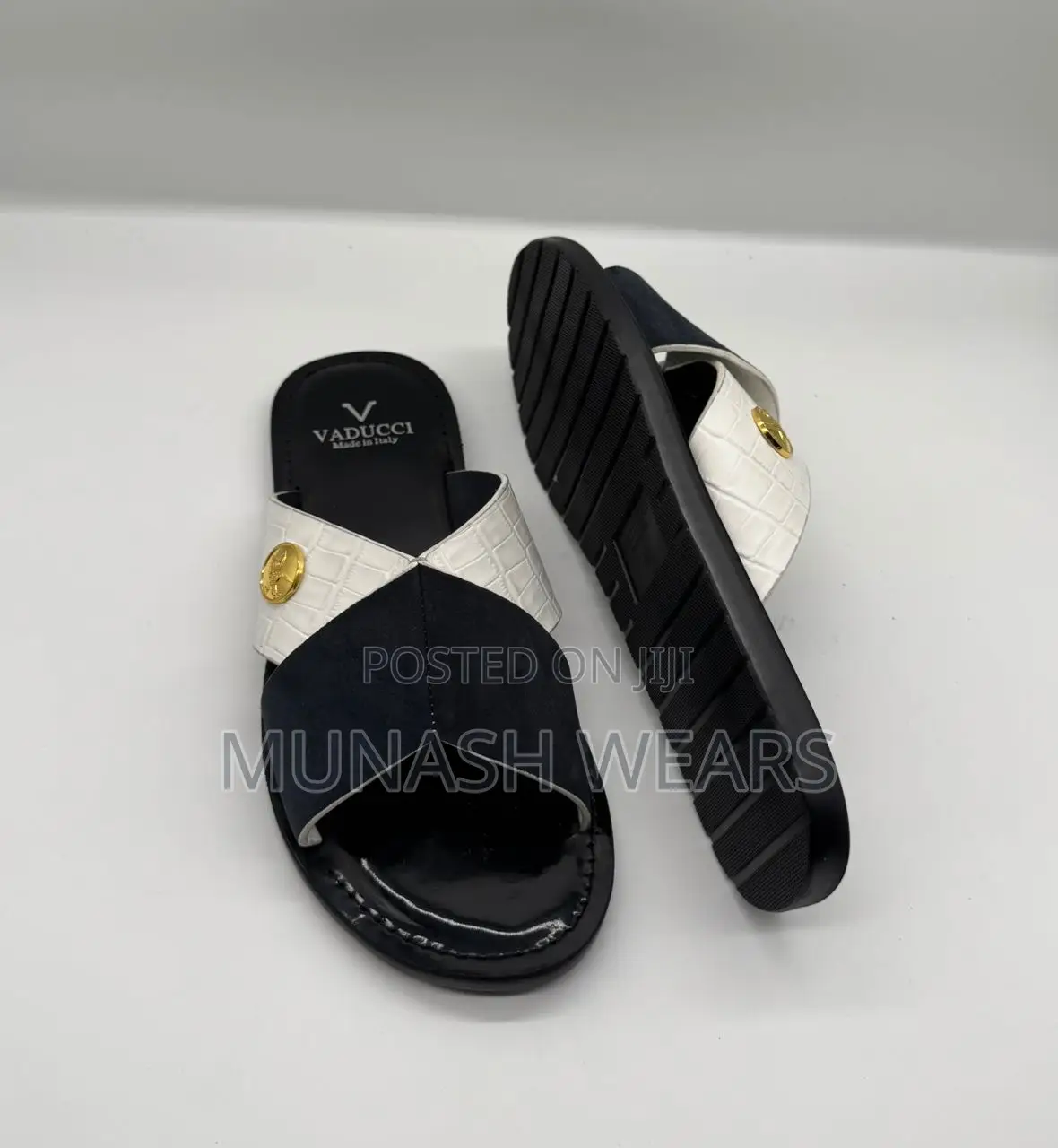 Italian Leather Brown and White Slipers 40-46