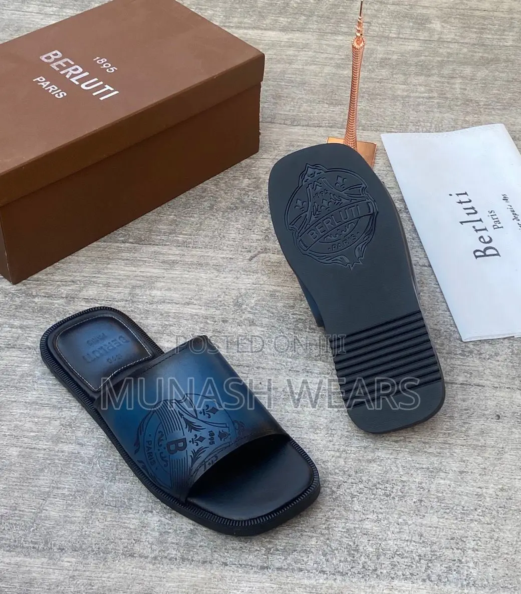 Berluti Leather Slipers 40-46 Available in Brown and Blue