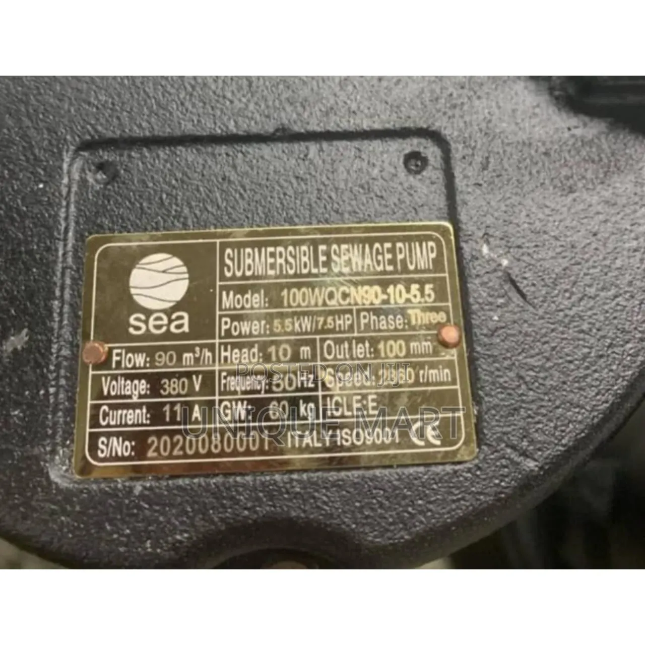 7.5hp Sewage Submersible Pump With Grinder. Full Cast Iron Body