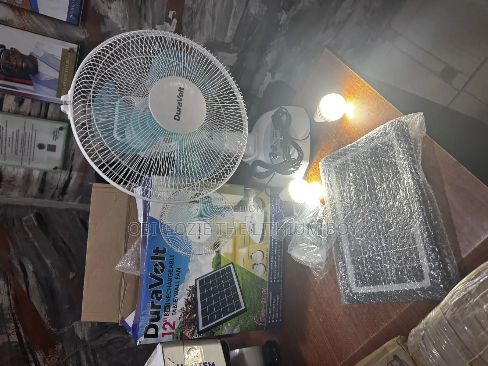 3 In1 Dura Volts Rechargeable Solar Fan With Solar Panel