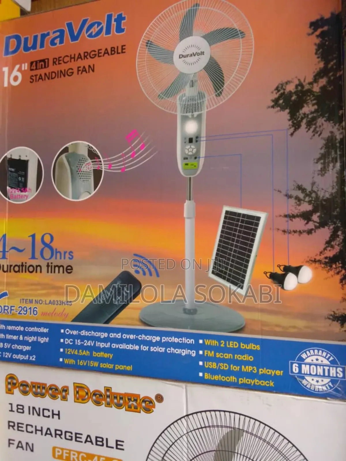 4 in 1 Duravolt Rechargeable Fan With Solar,Led Bulb,Bluetooth