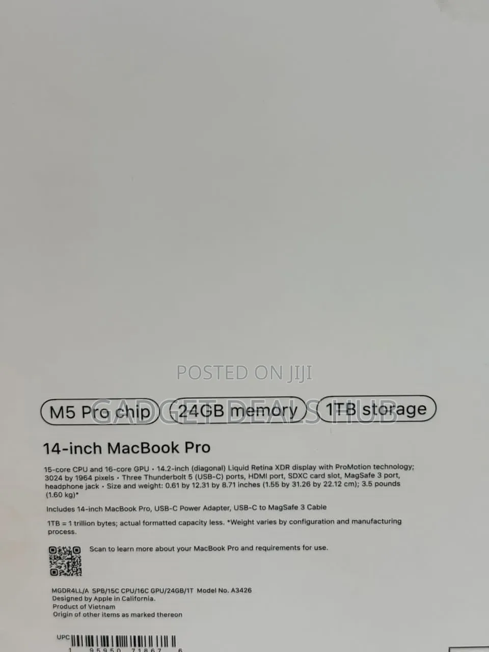 New Laptop Apple MacBook Pro 24GB Apple M5 Pro SSD 1T