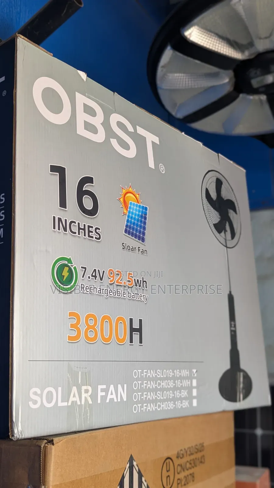 Obst 16-Inch Solar-Powered Standing Rechargeable Fan