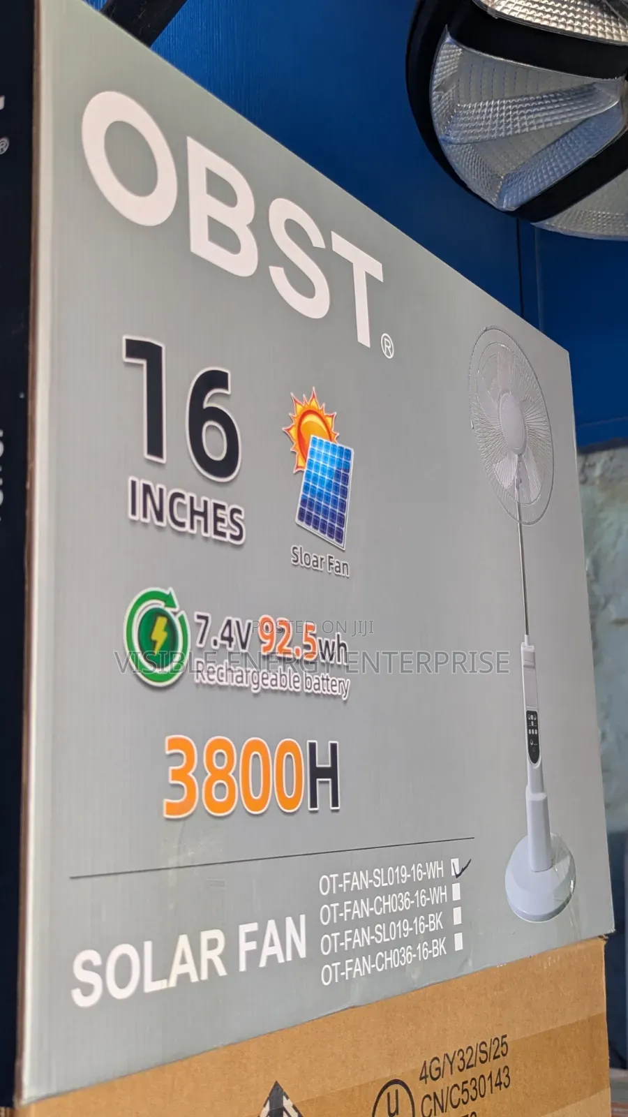 Obst 16-Inch Solar-Powered Standing Rechargeable Fan