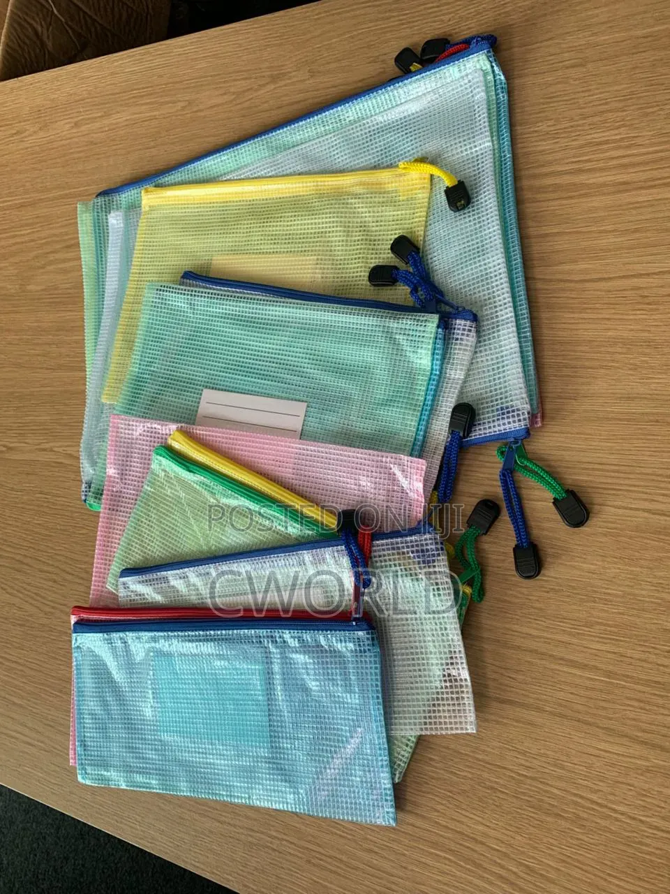 Colored Mesh Zip File Bag Set – 15 Pcs