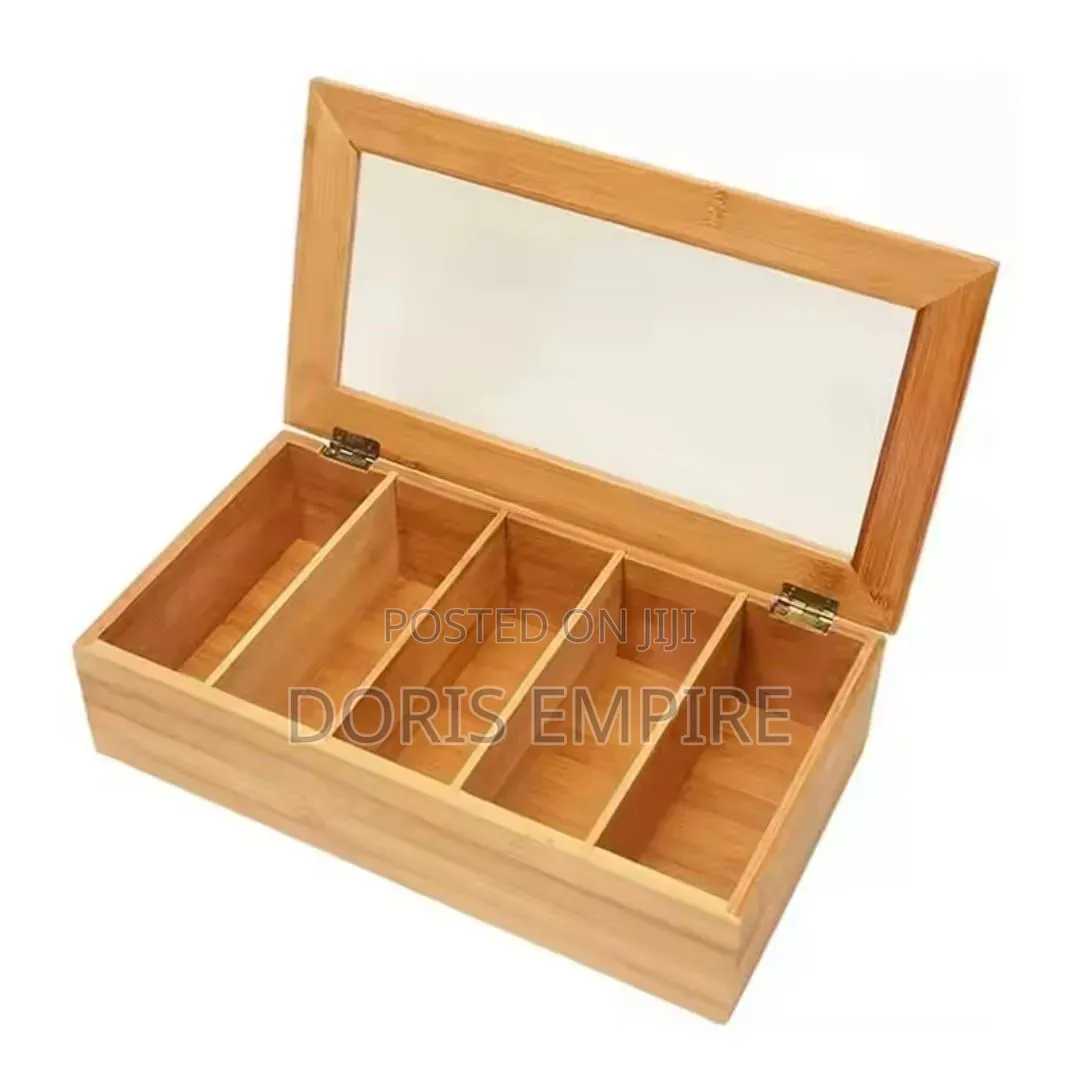 Multipurpose Wooden Tea Bags and Coffee Storage Box With Partition.