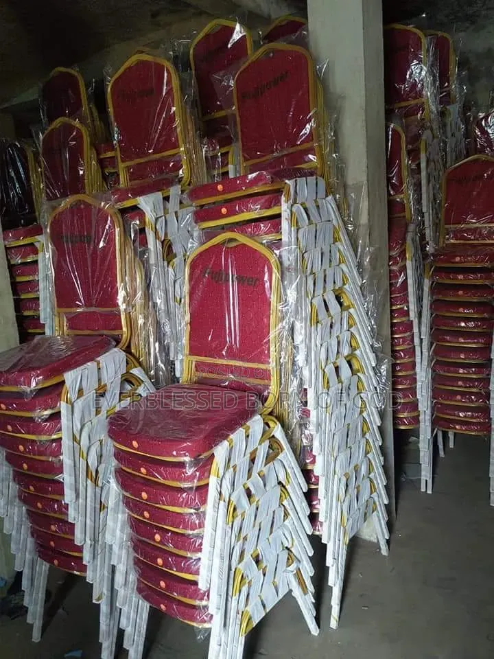 High Quality Red Fabric Banquet Chair With a Gold Frame