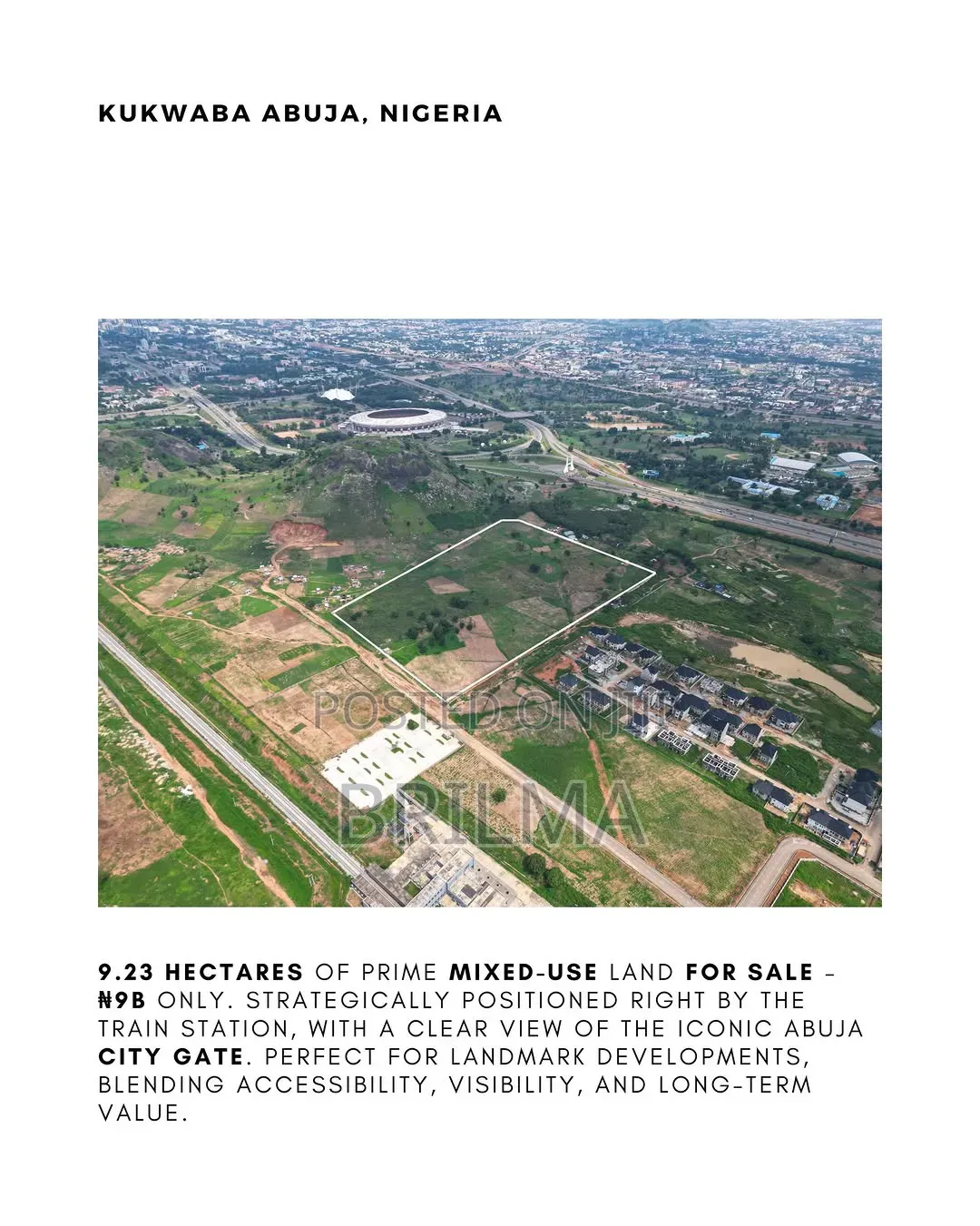 9.23 Hectare of Land in Kukwaba for Sale
