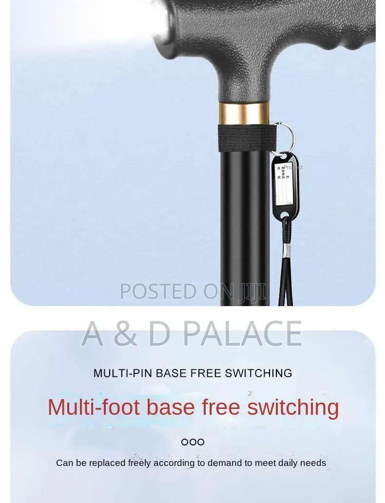 Adjustable Height Strong Iron Anti Slip Multifunctional Walking Stick