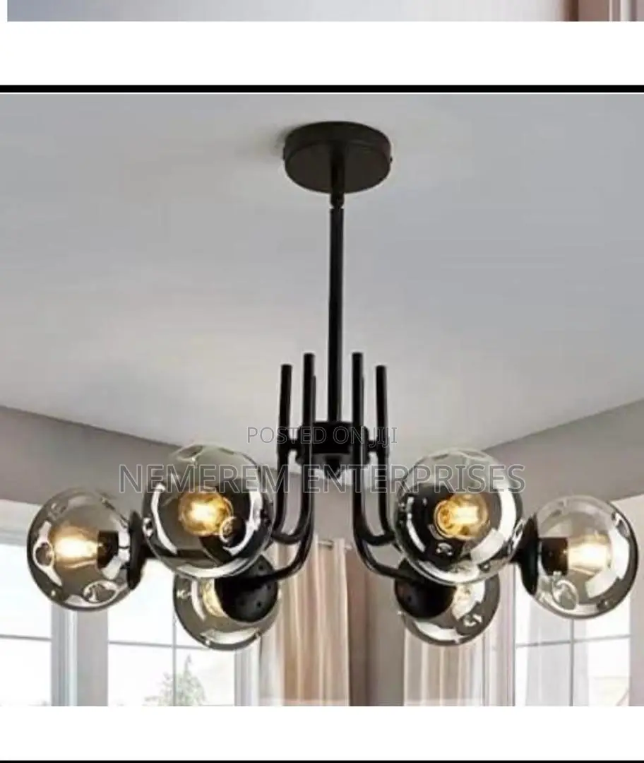 Nordic Smoky Glass Globe Chandelier – 6-Light Modern Pendant