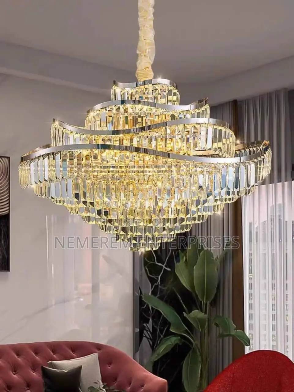 Luxury Wave Crystal Chandelier – Premium Tiered Gold Design