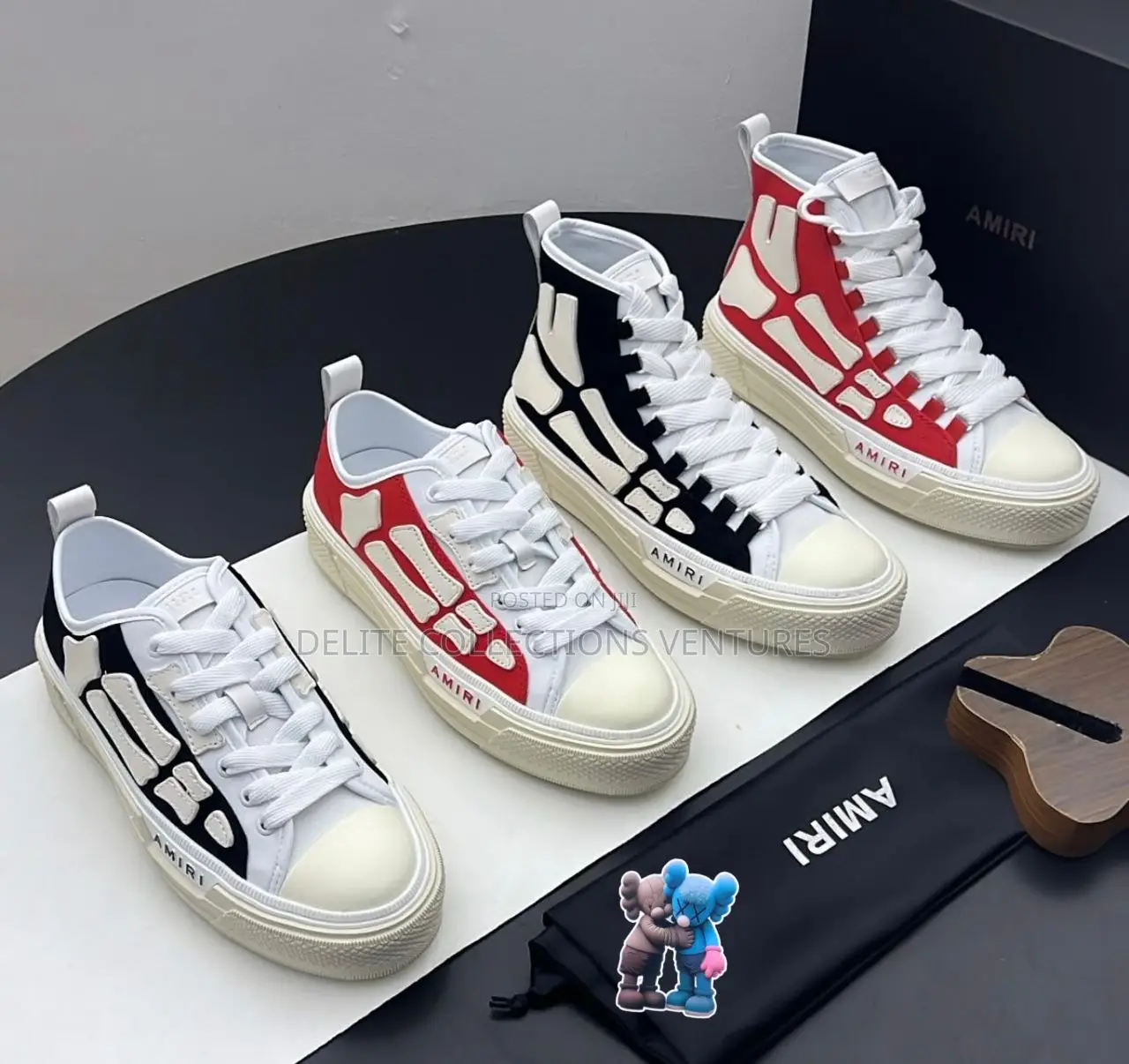 ` New Amiri M.A Pacific Bone -Low Top -Black-White ) SNKS