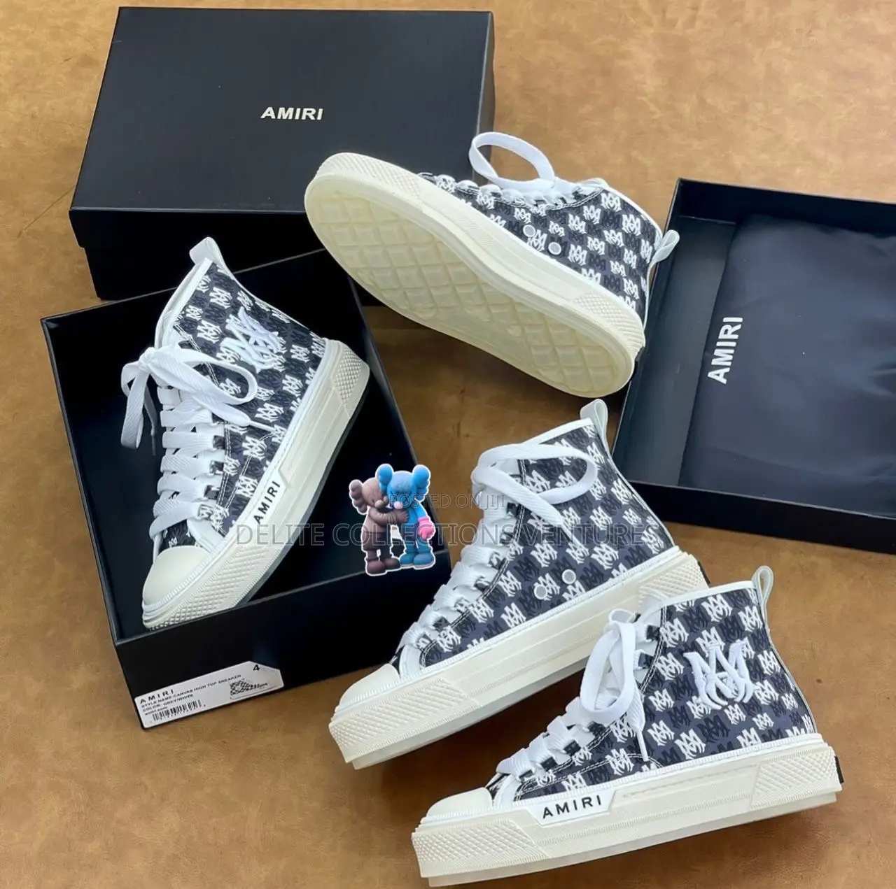 ` New Amiri M.A Pacific Bone -Low Top -Black-White ) SNKS