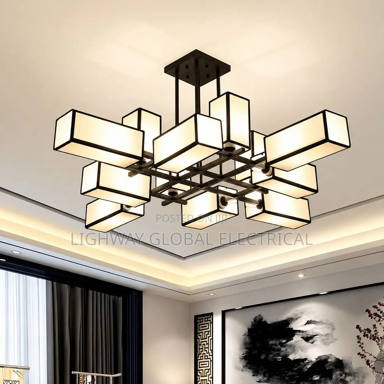 New Chinese Creative Hardware Living Room Fabric Chandelier