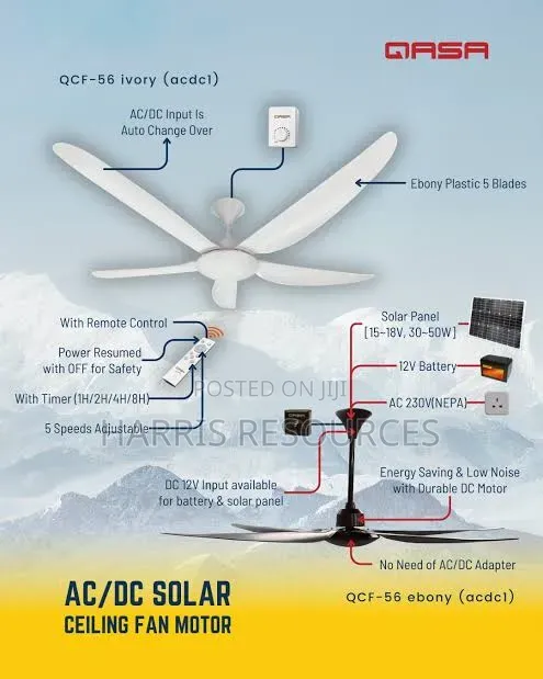 Qasa 5 Blades Solar Ceiling Fan Ac/Dc