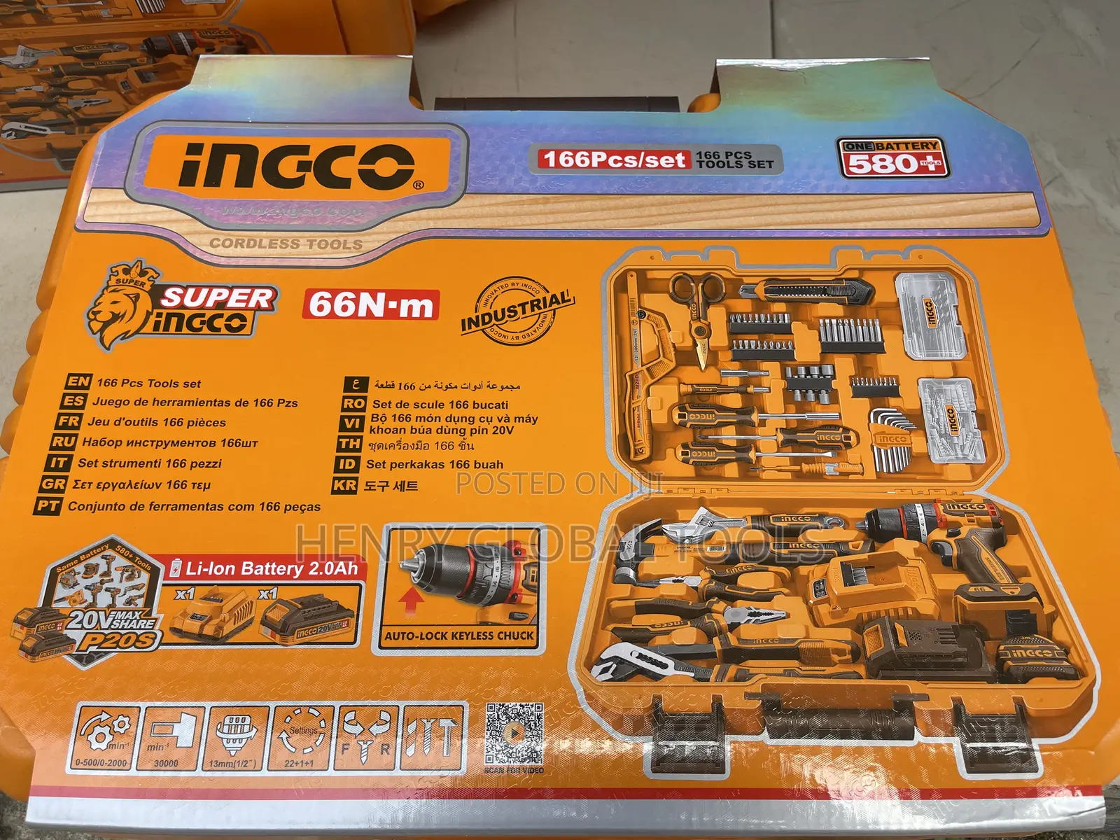166pcs 66n.M Ingco Impart Drill With Tools Chest Set
