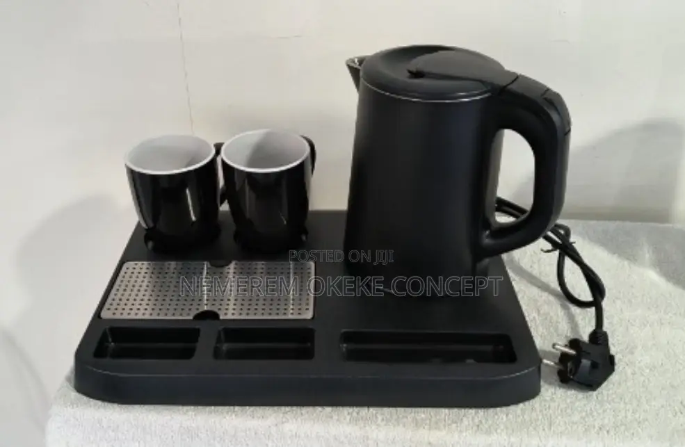 Stainless Steel Welcome Tray With Kettle and 2 Ceramic Cups for Hotel