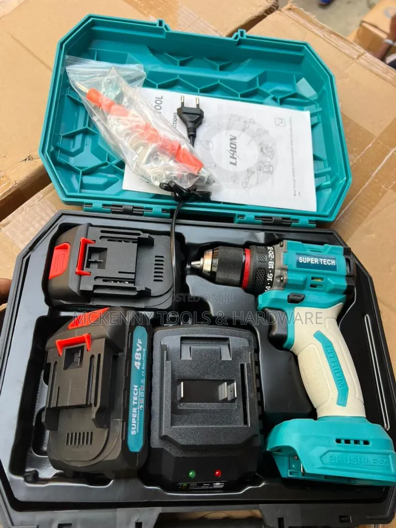 Super Tech Cordless Brushless Lithium-Ion Drill Machine Set.