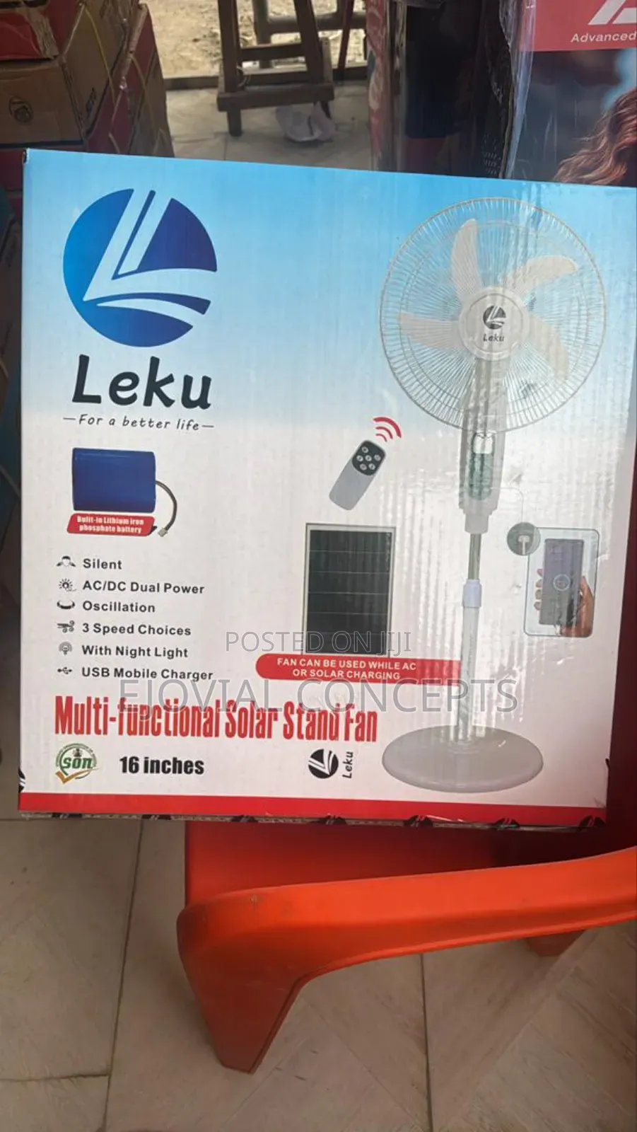 Leku 16" Rechargeable Solar Fan Lithium Battery