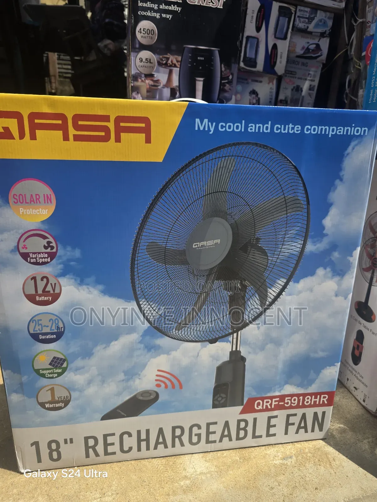 Qasa 18" Rechargeable Fan (Qrf-5918hr) - Solar Support Remote