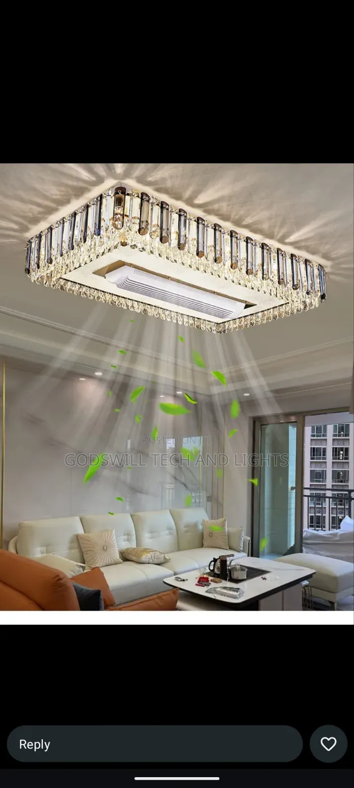 Crystal Flush Chandelier With Bladeless Fan