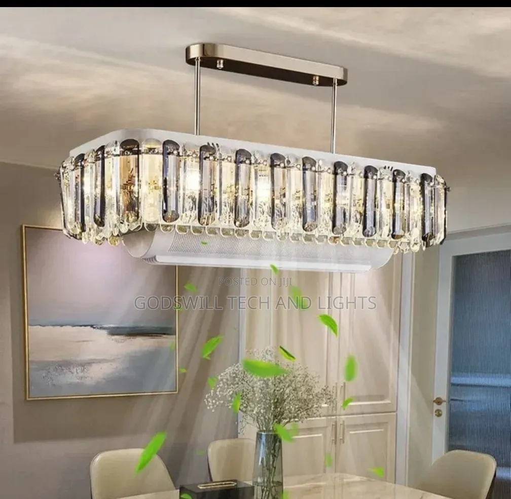 Dining Table Crystal Chandelier With Bladeless Fan