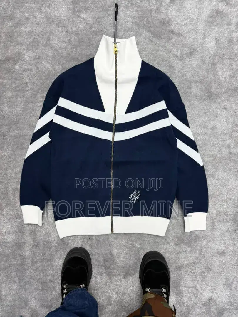 Designer Inspired Zip-Up Knit Jacket Chevron Stripe Cardigan