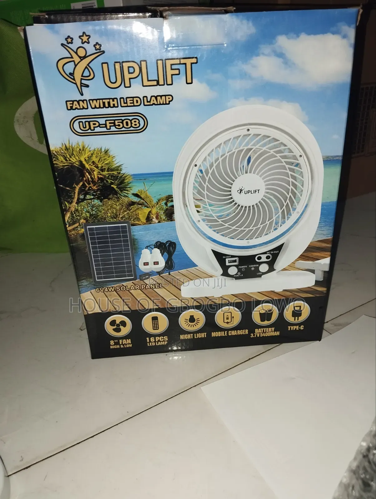 8 Inches Rechargeable Fan With Solar Panel and Two Bulb