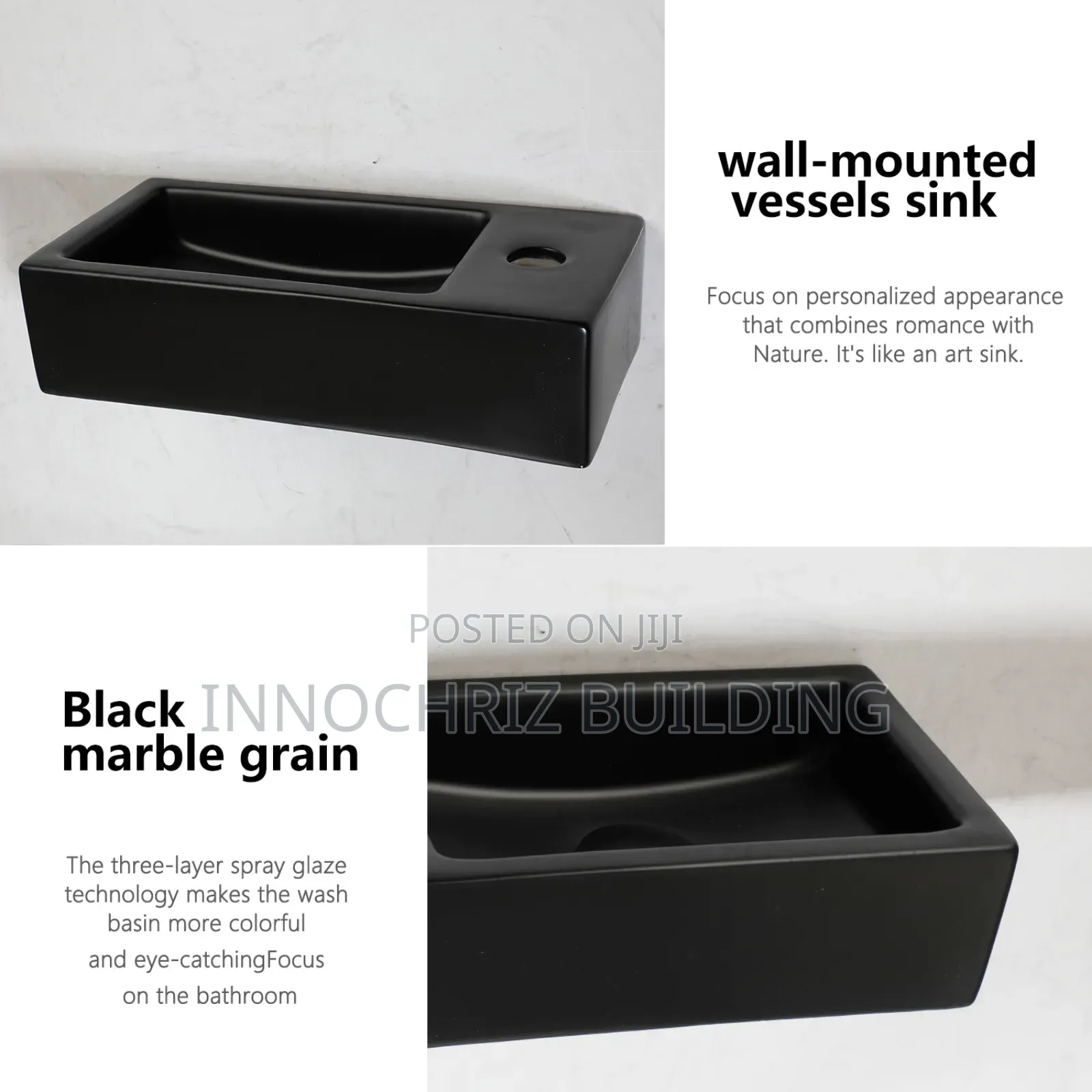 Black Hanging Basin With Side Tap Hole