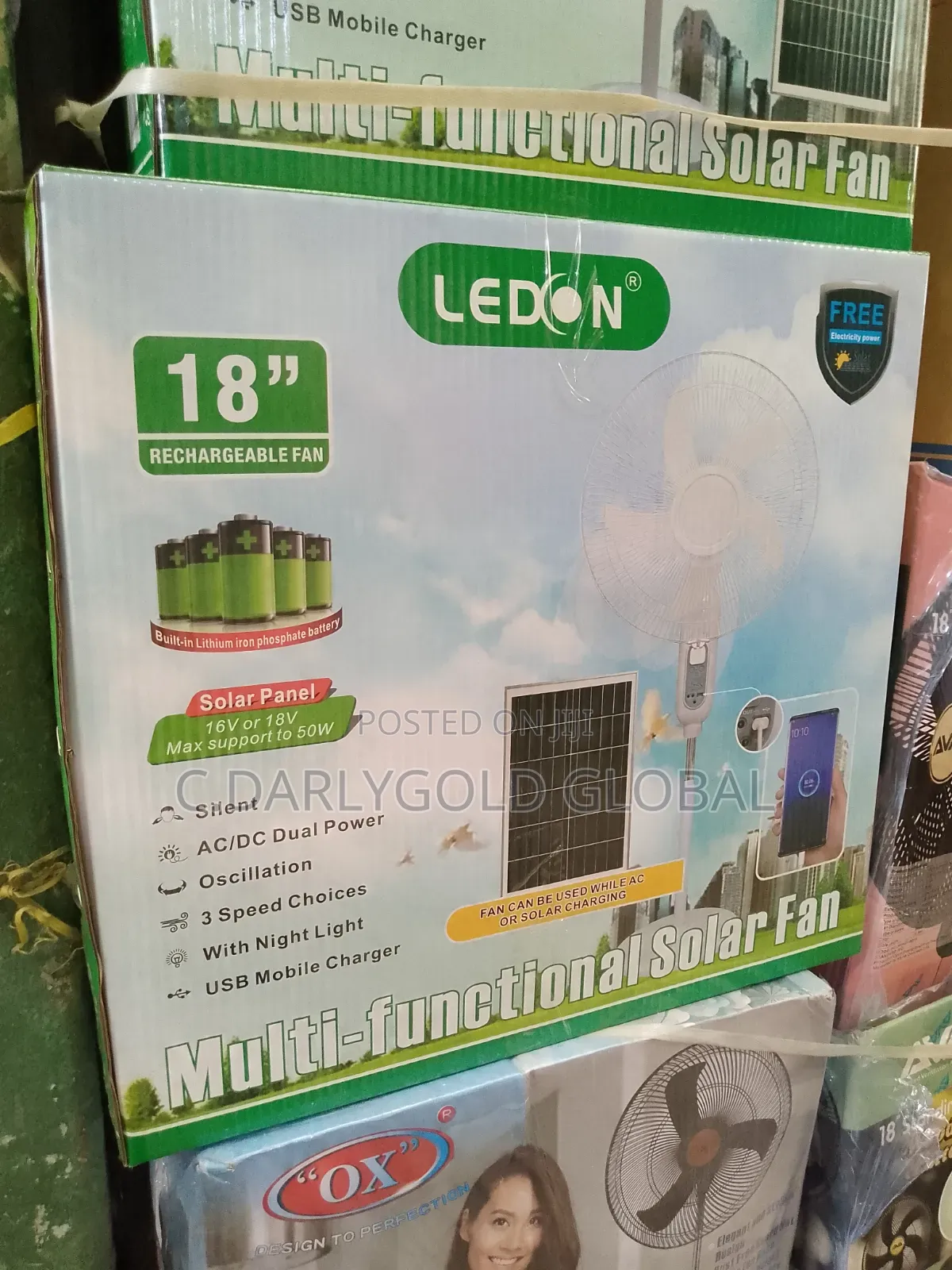 Ledon Solar Rechargeable Fan