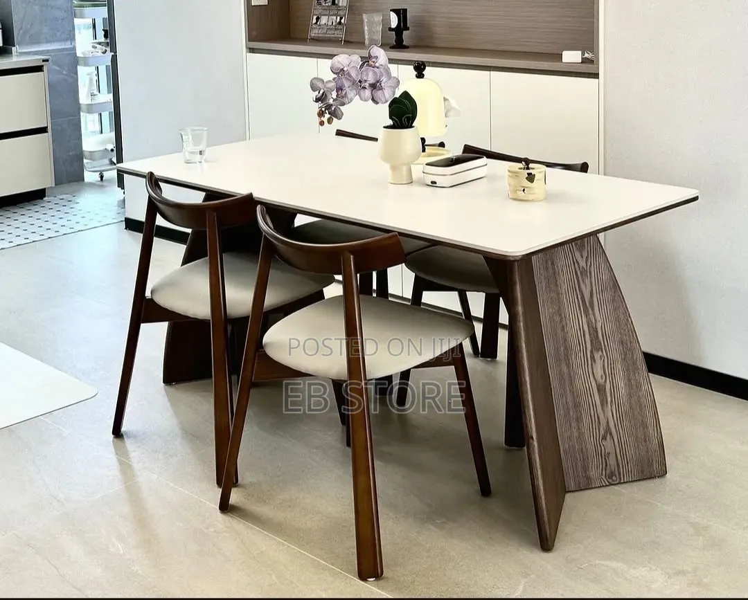 6-Seater Dining Set Modern Wooden Dining Table Cushioned Chairs