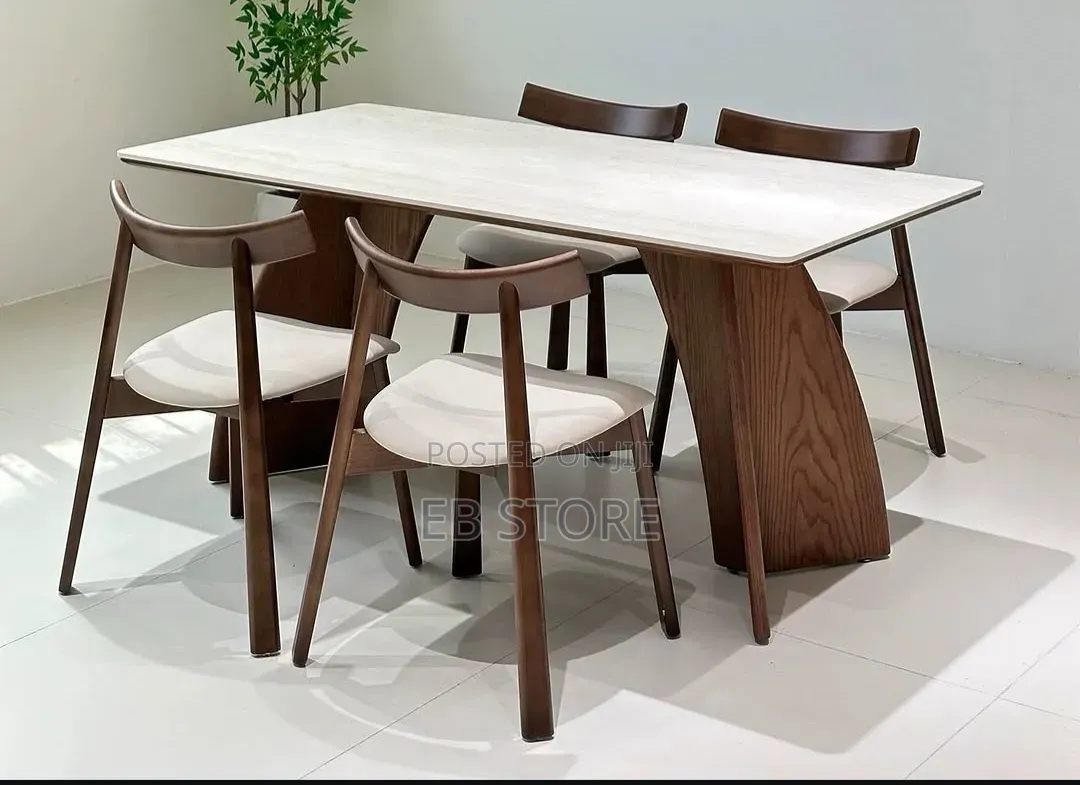 6-Seater Dining Set Modern Wooden Dining Table Cushioned Chairs