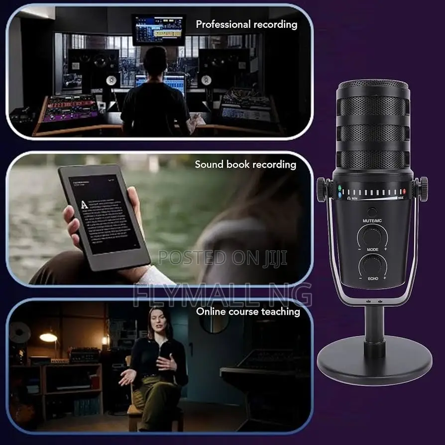 Podcast Dynamic Microphone, Pc Computer Gaming Mic With Desktop Stand