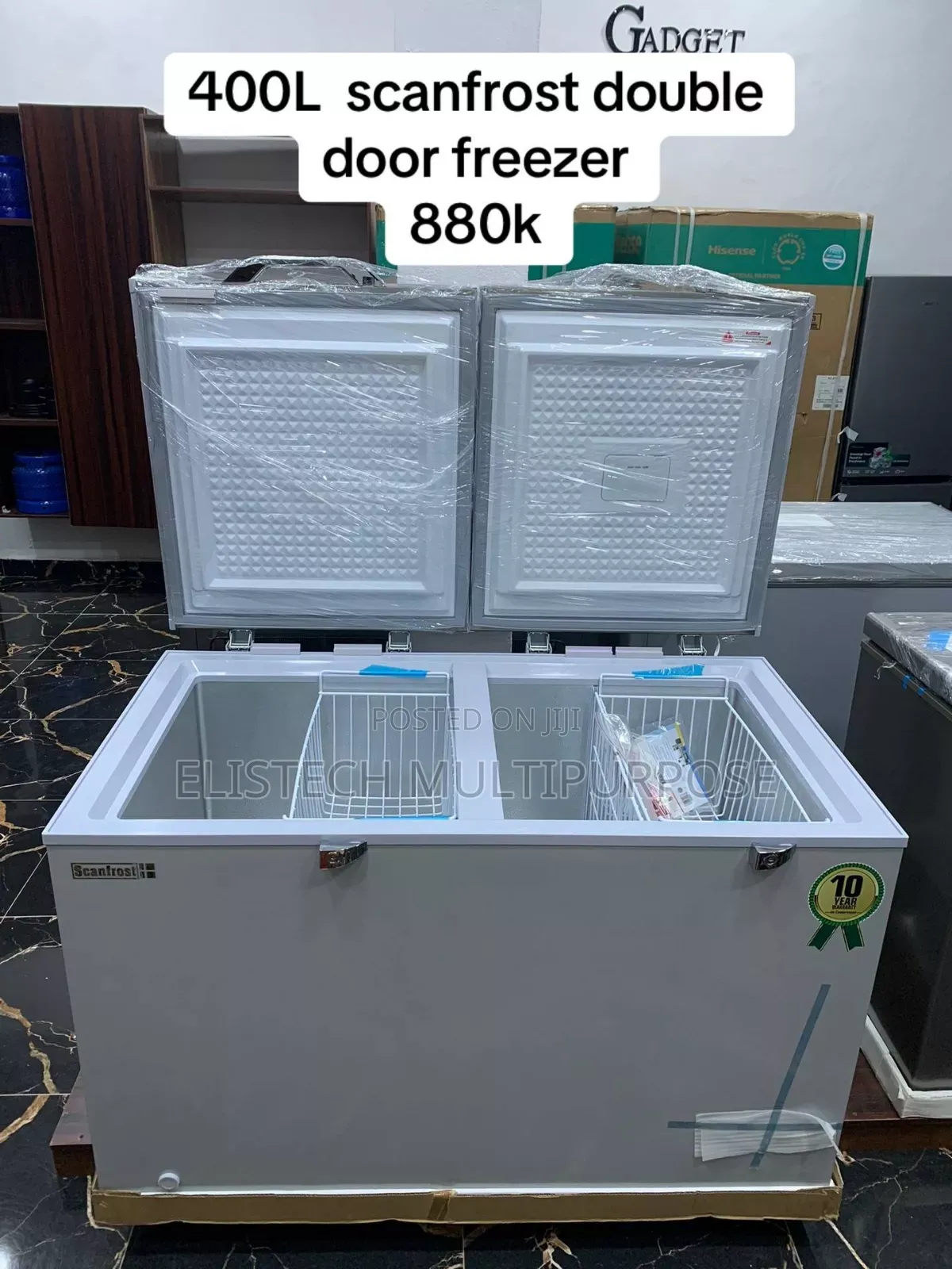 Scanfrost 400l Double Door Chest Freezer.
