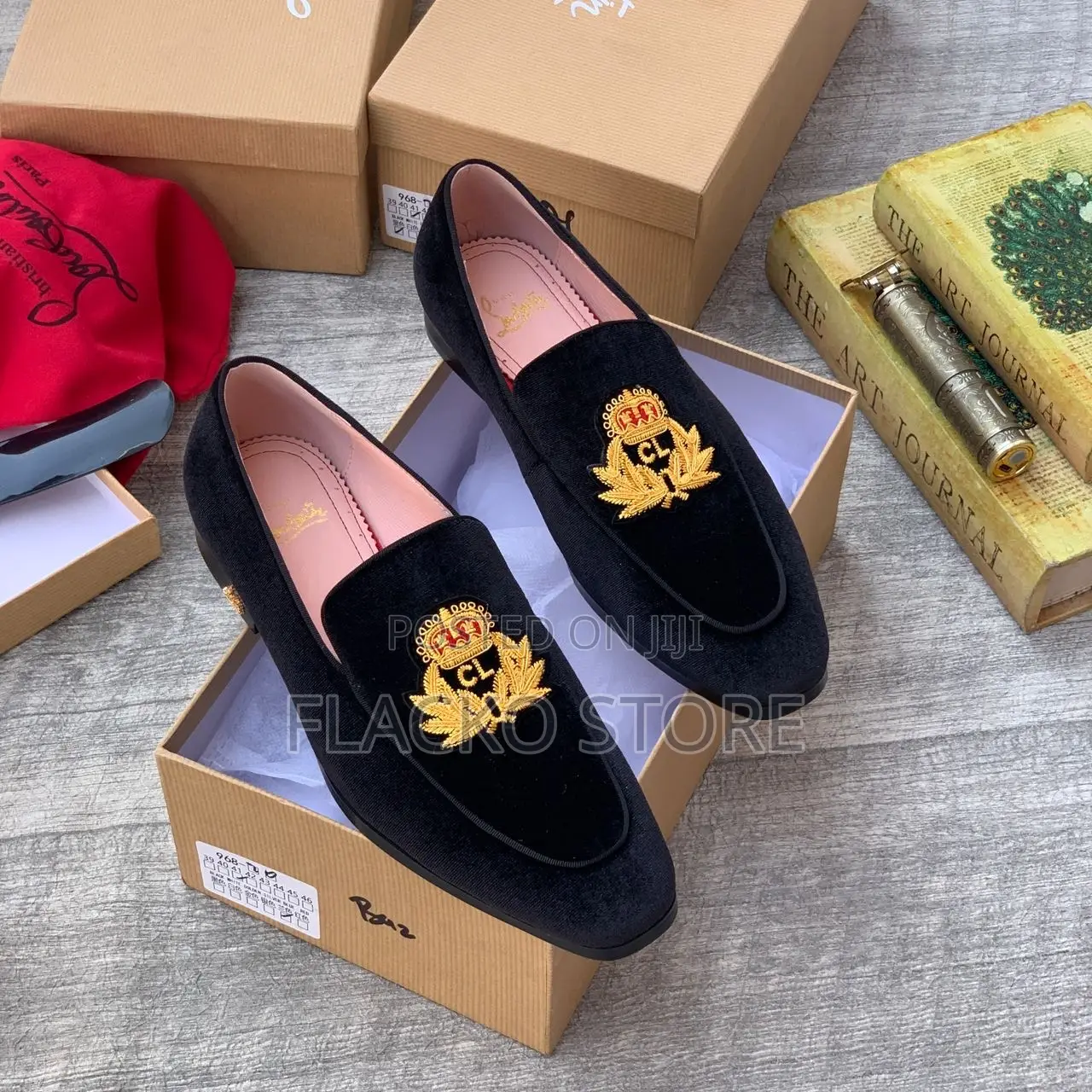 Original Christian Louboutin Logo Crest Suede Loafers Shoes