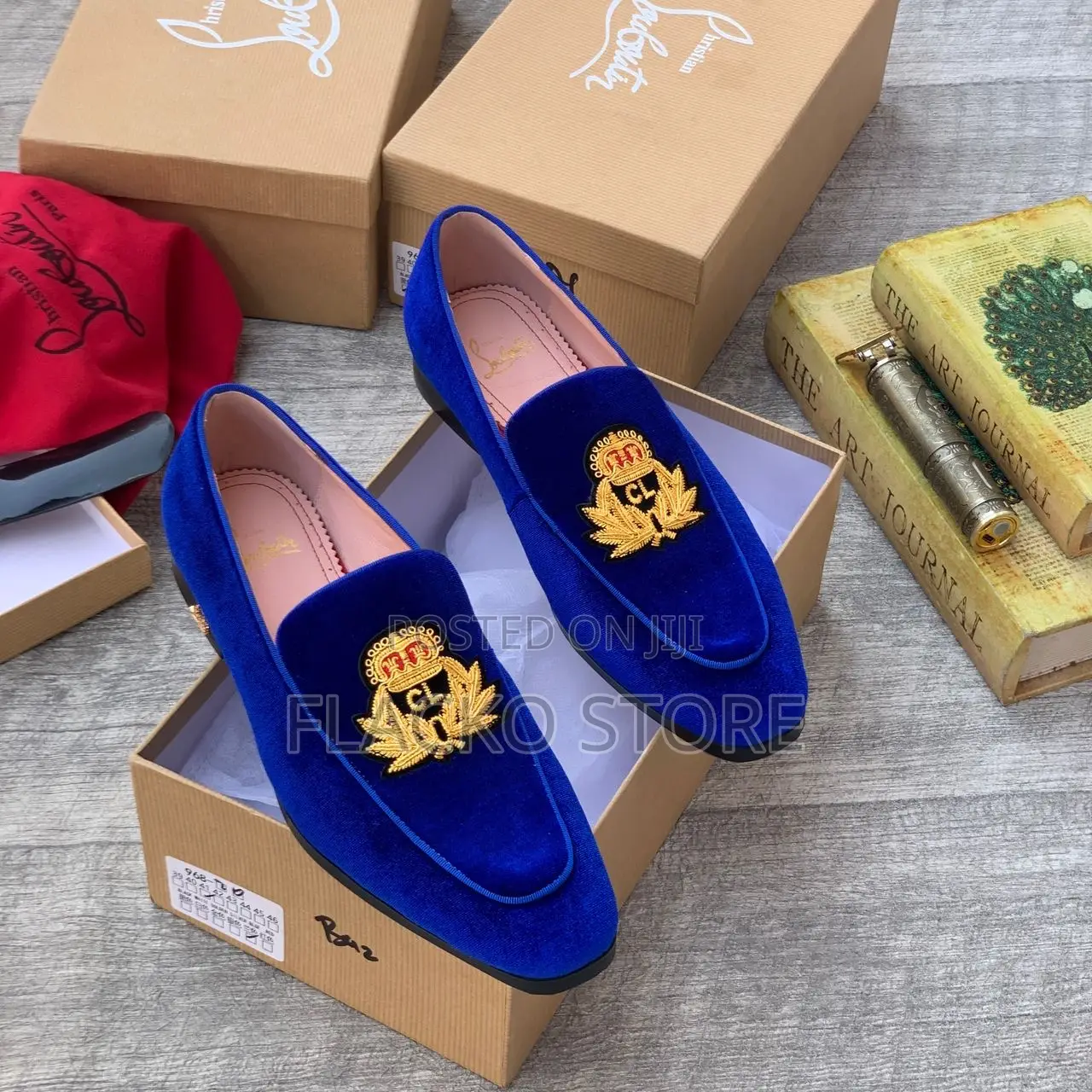 Original Christian Louboutin Logo Crest Suede Loafers Shoes